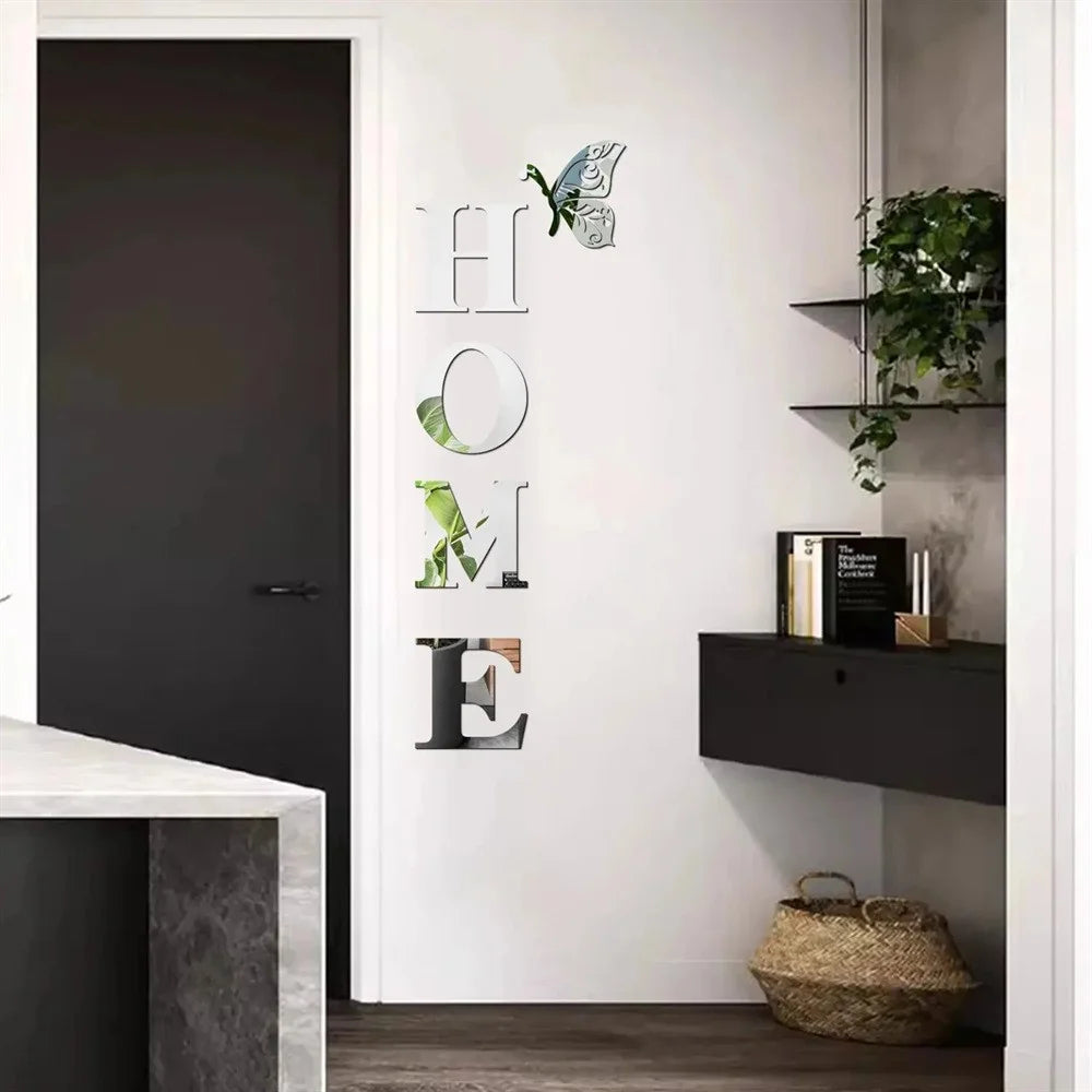 HOME Family Slogan 80 x 27cm 3D Acrylic Mirror Wall Sticker Living Room Entrance Home Decoration - Silver - 4
