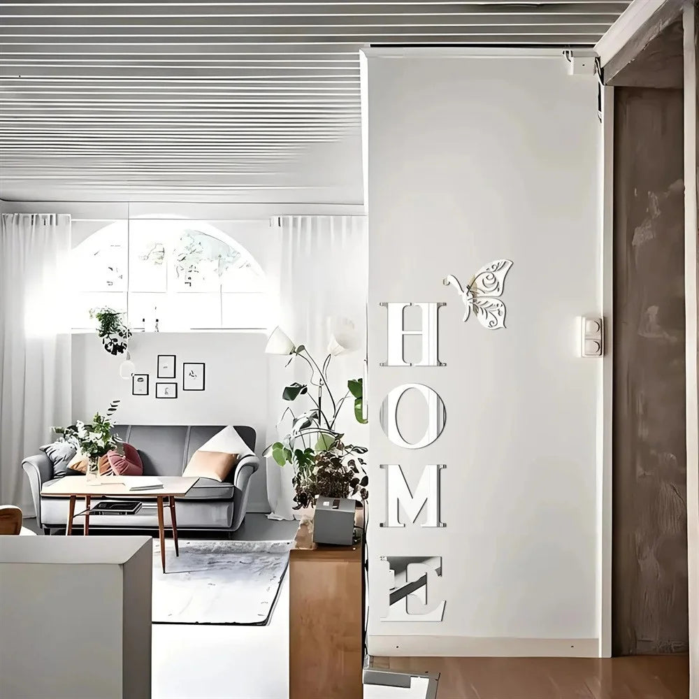 HOME Family Slogan 80 x 27cm 3D Acrylic Mirror Wall Sticker Living Room Entrance Home Decoration - Silver - 5
