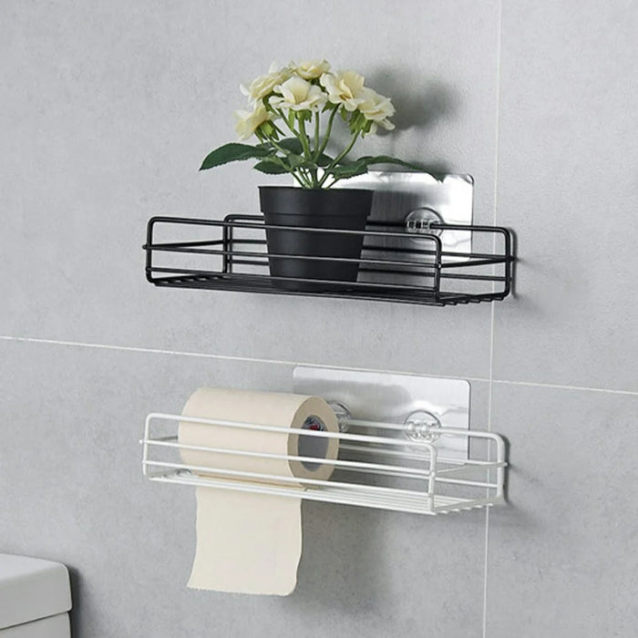 Iron Bathroom Storage Rack Wall Mounted Shower Caddy Organizer No Drill Toiletry Shelf - Black - 2