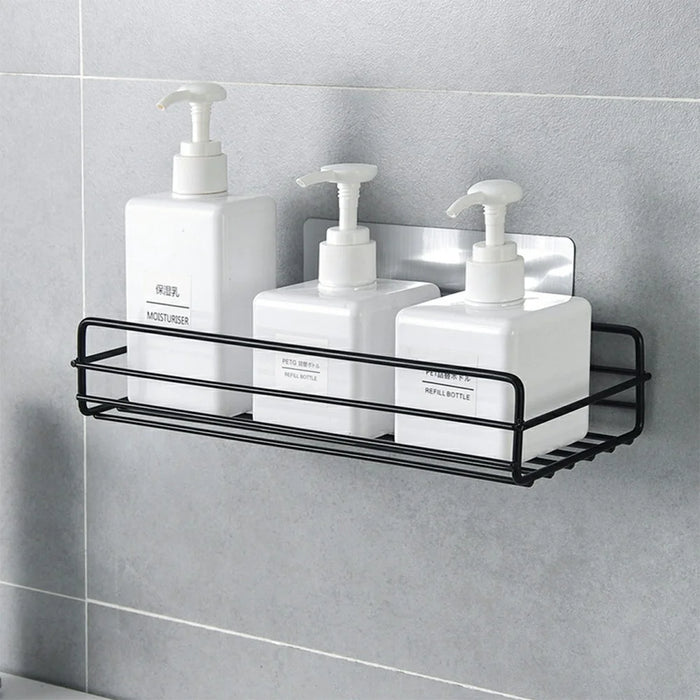 Iron Bathroom Storage Rack Wall Mounted Shower Caddy Organizer No Drill Toiletry Shelf - Black - 5