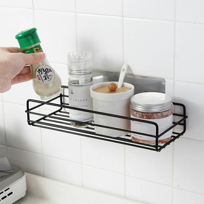 Iron Bathroom Storage Rack Wall Mounted Shower Caddy Organizer No Drill Toiletry Shelf - Black - 6