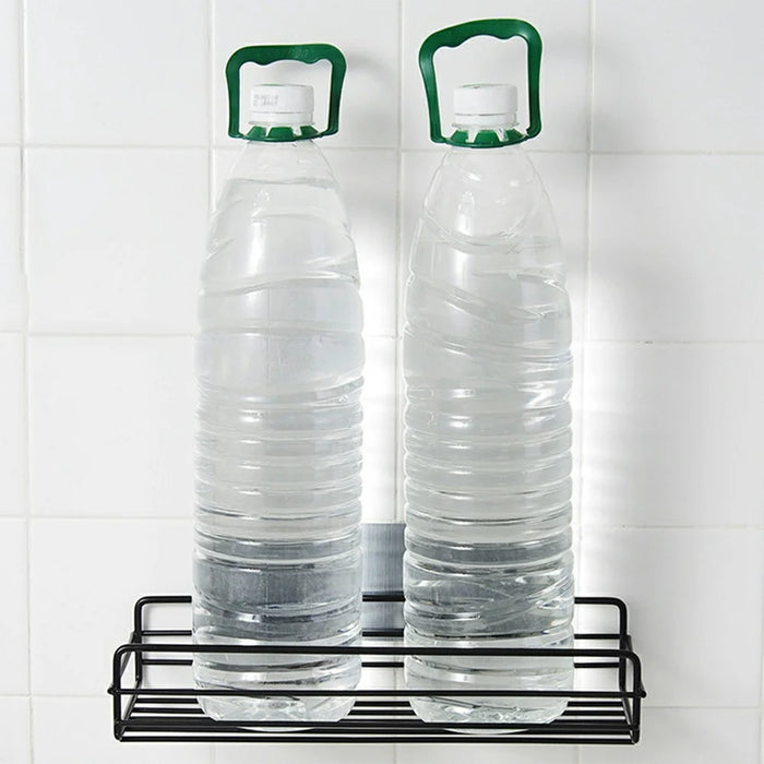 Iron Bathroom Storage Rack Wall Mounted Shower Caddy Organizer No Drill Toiletry Shelf - Black - 7