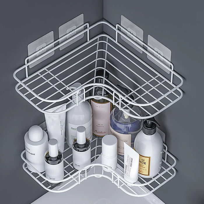 Bathroom Shelf Large Size Wall Mounted Corner Storage Rack No Drilling Triangle Makeup Organizer - White - 2