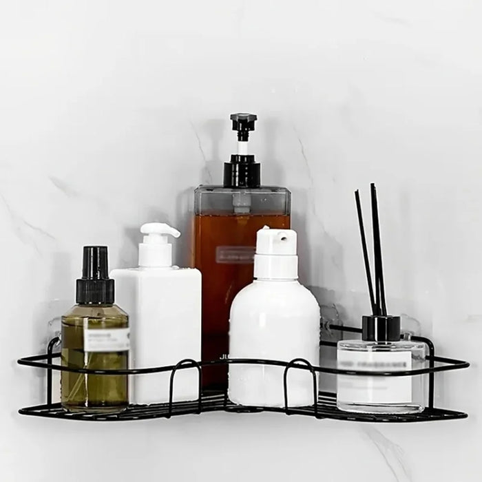 Bathroom Shelf Large Size Wall Mounted Corner Storage Rack No Drilling Triangle Makeup Organizer - Black - 4