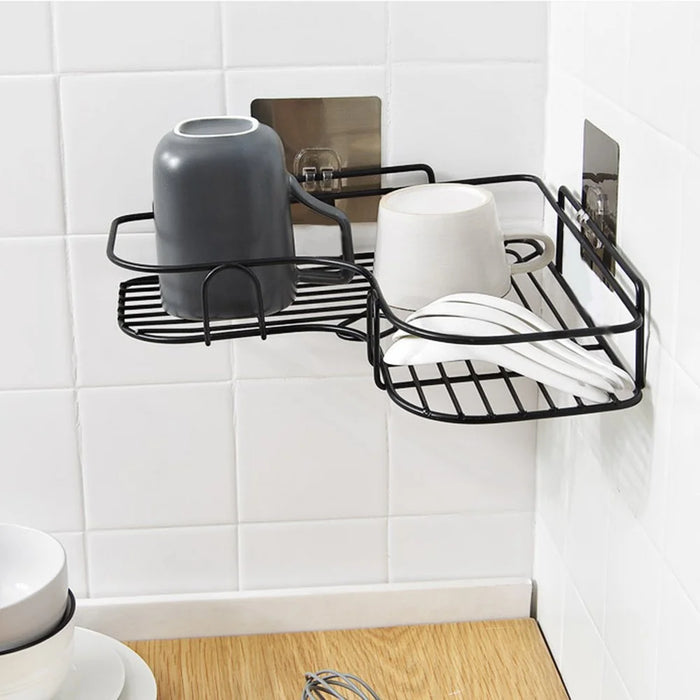 Bathroom Shelf Large Size Wall Mounted Corner Storage Rack No Drilling Triangle Makeup Organizer - Black - 6