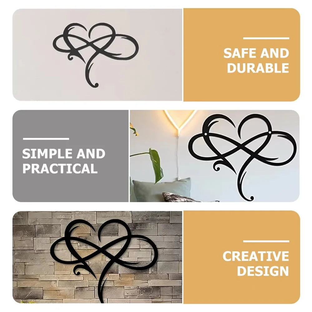 25x20cm Infinity Heart Shaped Iron Wall Art Decor Infinite Love Symbol Home Ornament - Black - 7