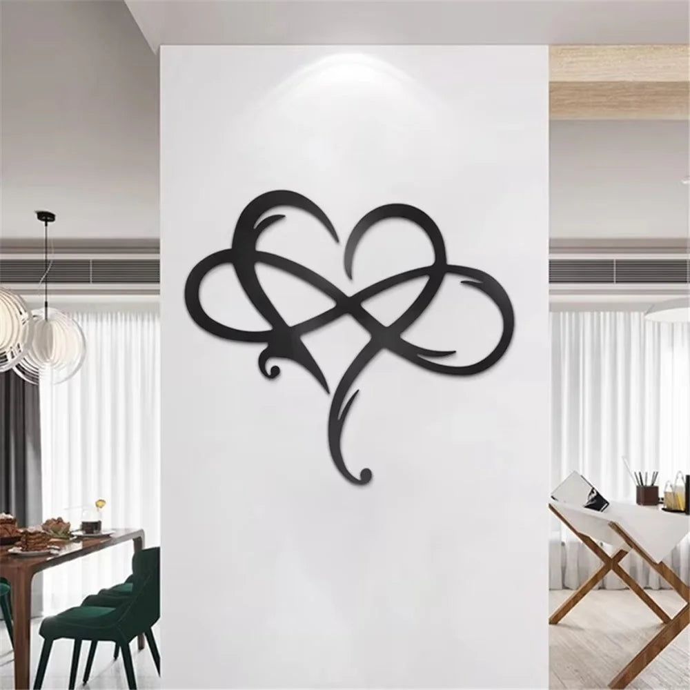 30 x 25cm Metal Heart Wall Art Hanging Decor Infinite Love Sign Plaque Bedroom Ornament - Black - 2