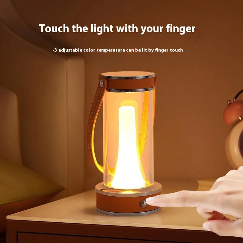 Rechargeable Camping Atmosphere Night Light Creative Leather Handle Touch Bedside Table Light - Orange - 2