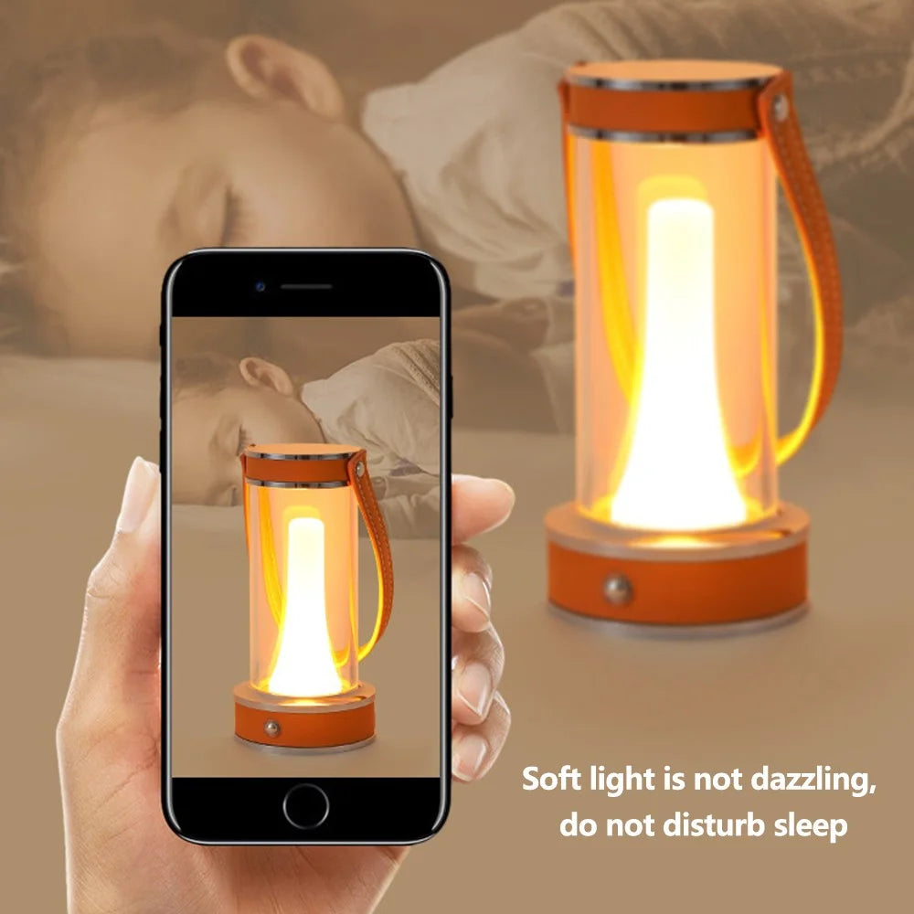 Rechargeable Camping Atmosphere Night Light Creative Leather Handle Touch Bedside Table Light - Orange - 3