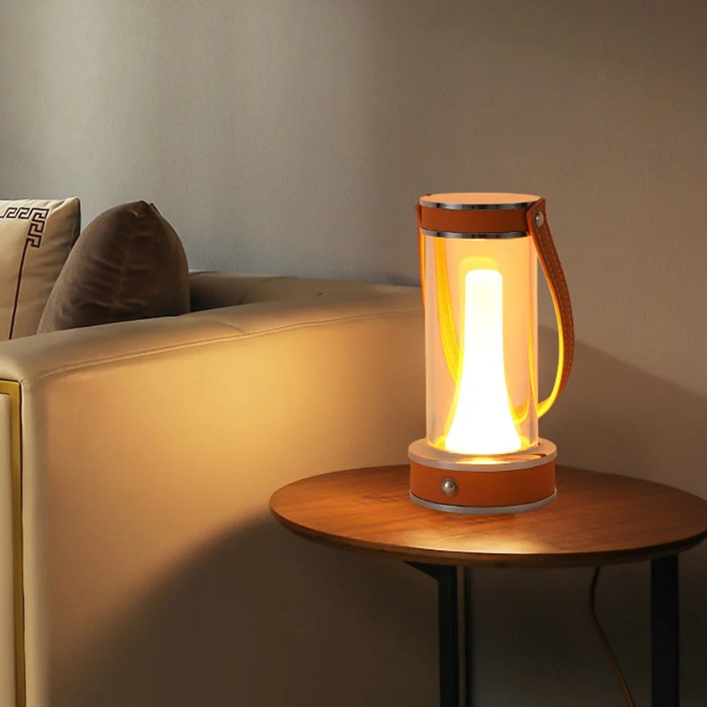 Rechargeable Camping Atmosphere Night Light Creative Leather Handle Touch Bedside Table Light - Orange - 6