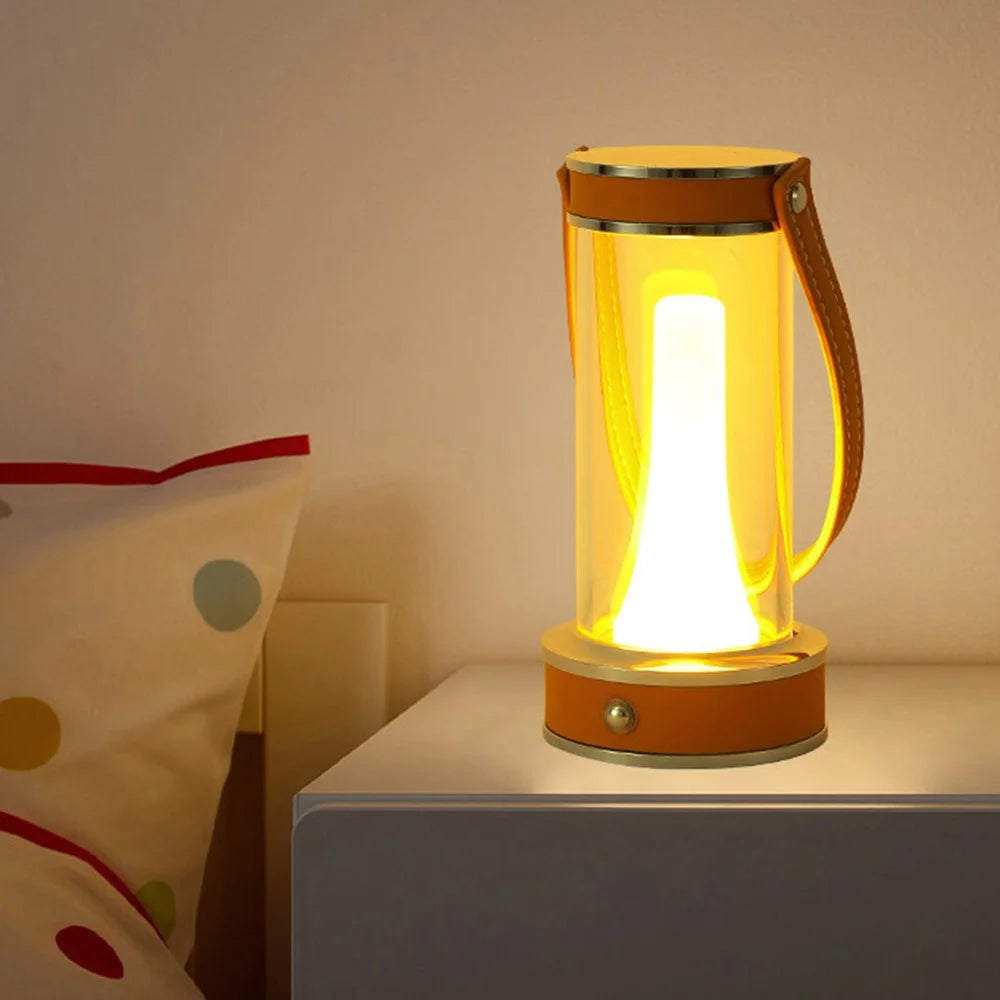 Rechargeable Camping Atmosphere Night Light Creative Leather Handle Touch Bedside Table Light - Orange - 7