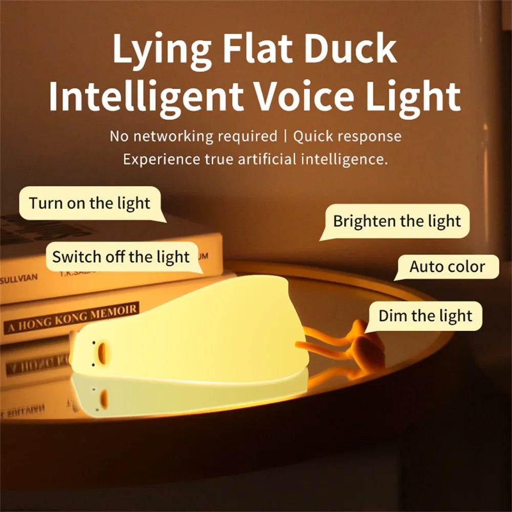 Lying Duck Silicone Night Lamp For Kids Bedroom USB Rechargeable Voice Control Bedside Light (CE ROHS FCC CPC EN71 Certified) - 6