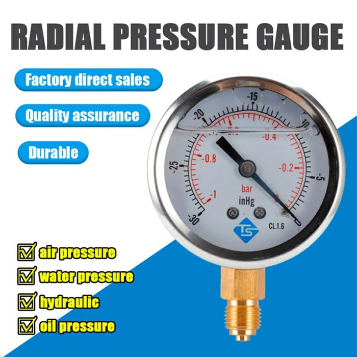 TS-PGGZ604-0bar Hydraulic Water Pressure Gauge Dial Meter High Precision Pressure Measuring Tool - 4