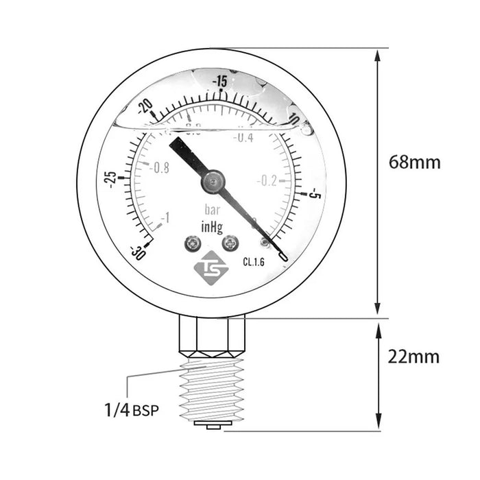 TS-PGGZ604-0bar Hydraulic Water Pressure Gauge Dial Meter High Precision Pressure Measuring Tool - 7