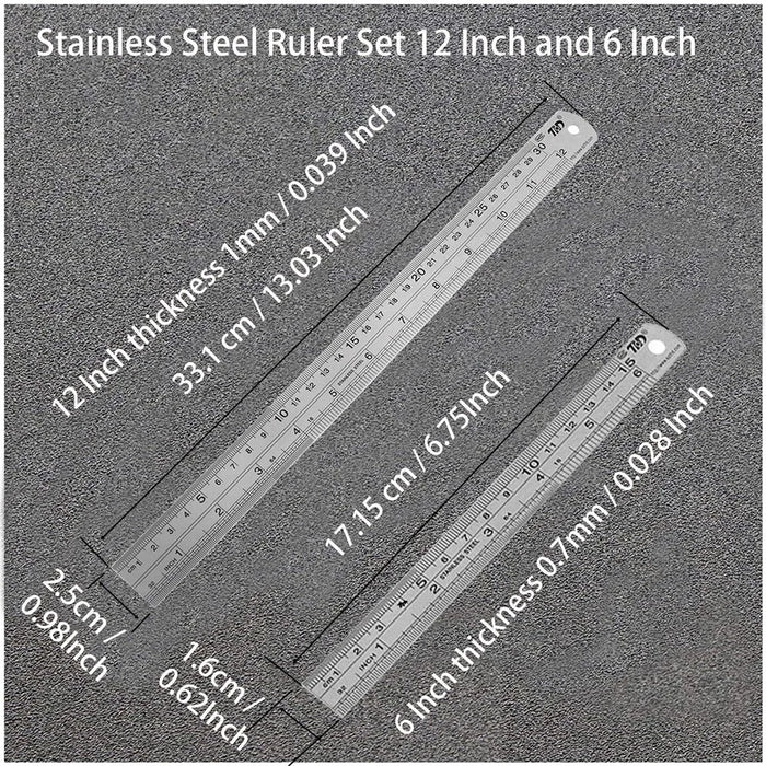 THD 12-inch + 6-inch Stainless Steel Straight Ruler Set Engineering School Office Precision Measuring Hand Tool - 2