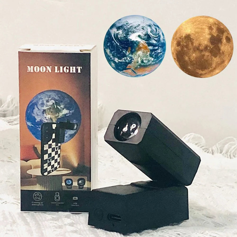 Magnetic Moon Earth Projection Lamp Night Light Photography Prop Rechargeable Atmosphere Light - Black - 1