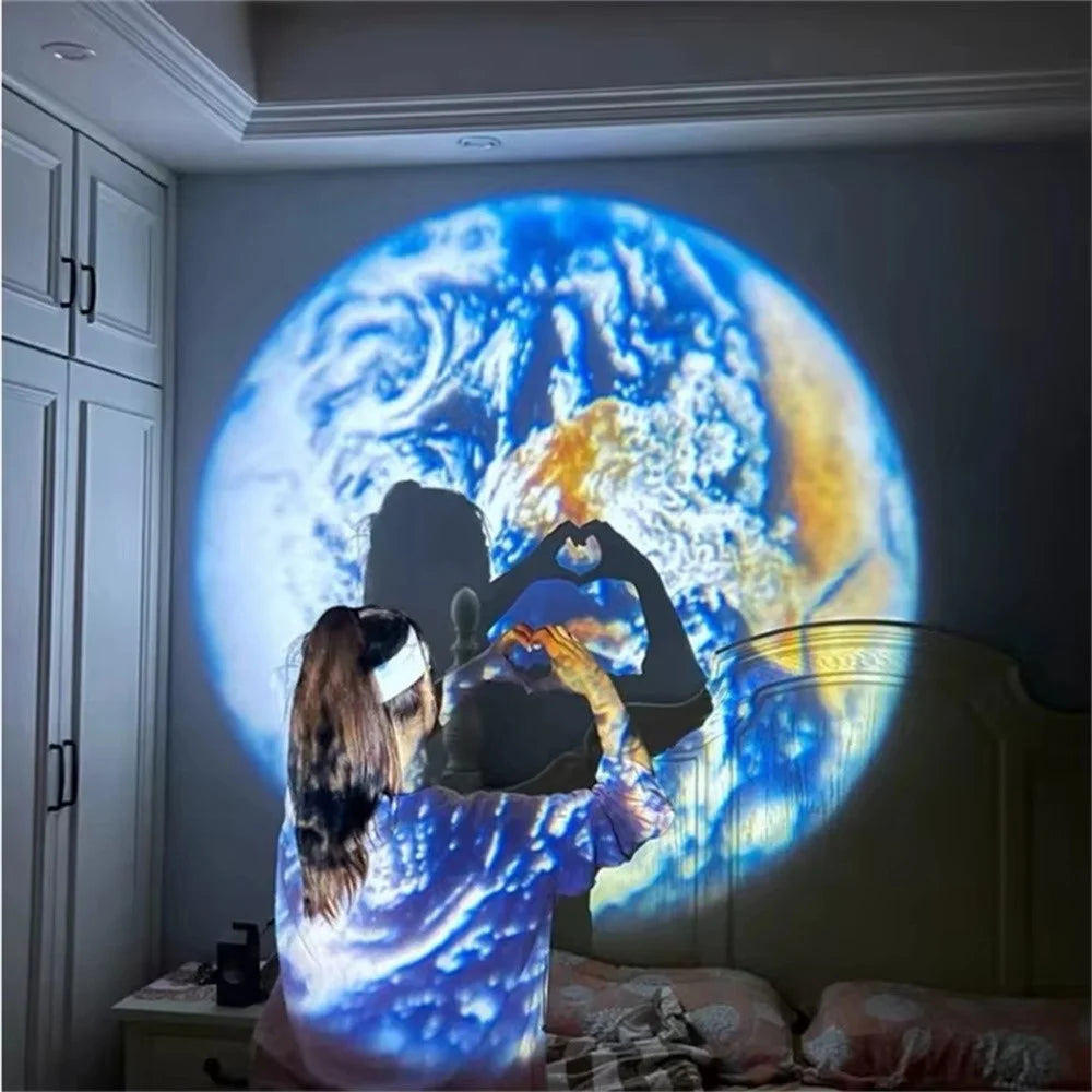 Magnetic Moon Earth Projection Lamp Night Light Photography Prop Rechargeable Atmosphere Light - Black - 7