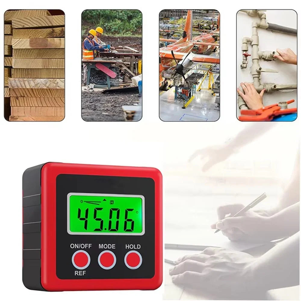 3 Button Digital Angle Finder Magnetic Carpentry Bevel Protractor Level Box Inclinometer - Red - 2