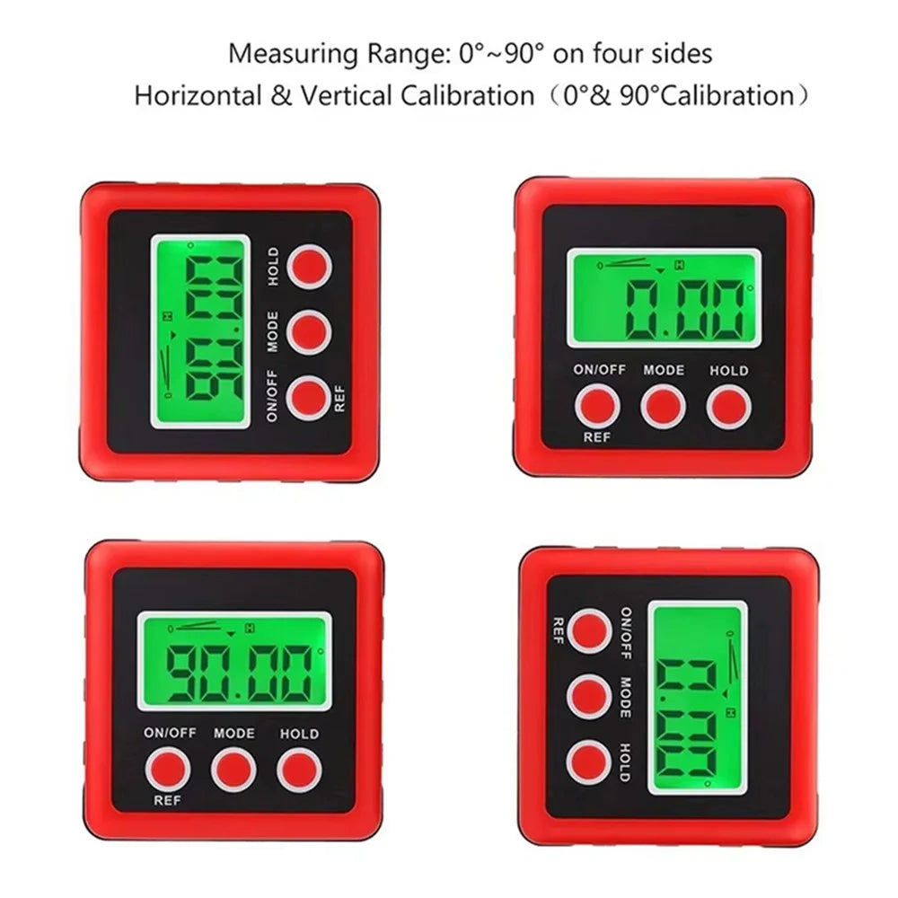 3 Button Digital Angle Finder Magnetic Carpentry Bevel Protractor Level Box Inclinometer - Red - 3