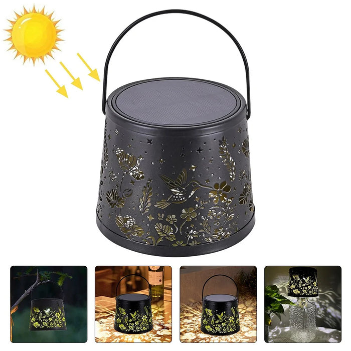 Hollow Flower Bird Pattern Embedded Wine Bottle Light Outdoor Solar Decorative Hanging Atmosphere Lamp - 1