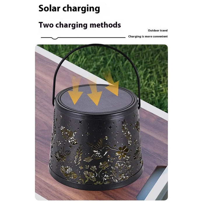 Hollow Flower Bird Pattern Embedded Wine Bottle Light Outdoor Solar Decorative Hanging Atmosphere Lamp - 5