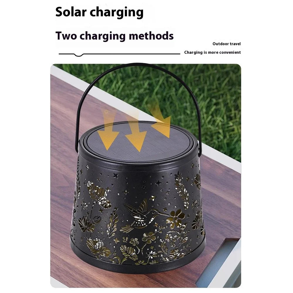 Solar Powered Decorative Outdoor Lantern Hollow Flower and Bird Pattern Atmosphere Lamp for Garden / Patio - 4