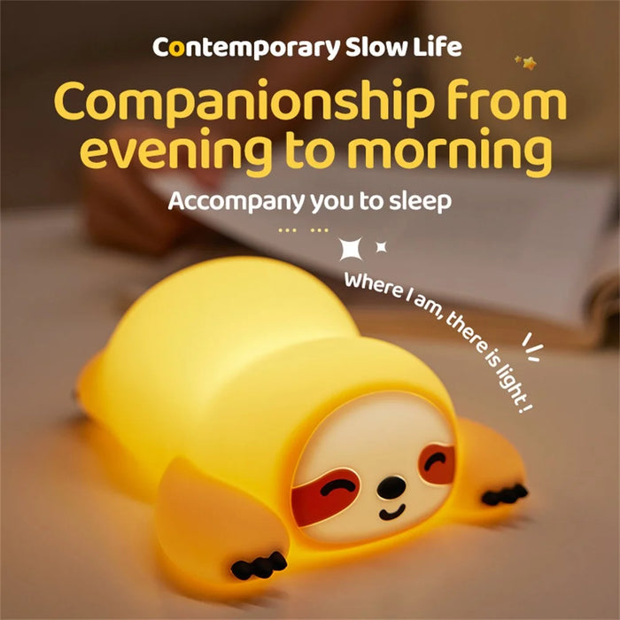 Cute Cartoon Sloth Silicone Night Light Tap Dimmable Desk Lamp for Bedrooms Nurseries - 6