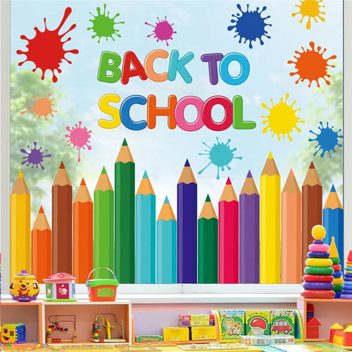 KXJ23003 9Pcs Window Clings Pencil Design Double-Sided Stickers Colorful Back to School Classroom Decals - 1
