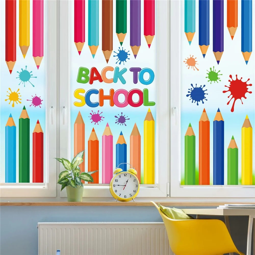 KXJ23003 9Pcs Window Clings Pencil Design Double-Sided Stickers Colorful Back to School Classroom Decals - 3