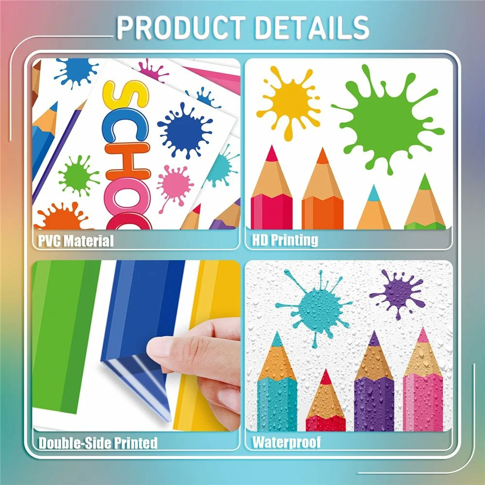 KXJ23003 9Pcs Window Clings Pencil Design Double-Sided Stickers Colorful Back to School Classroom Decals - 6