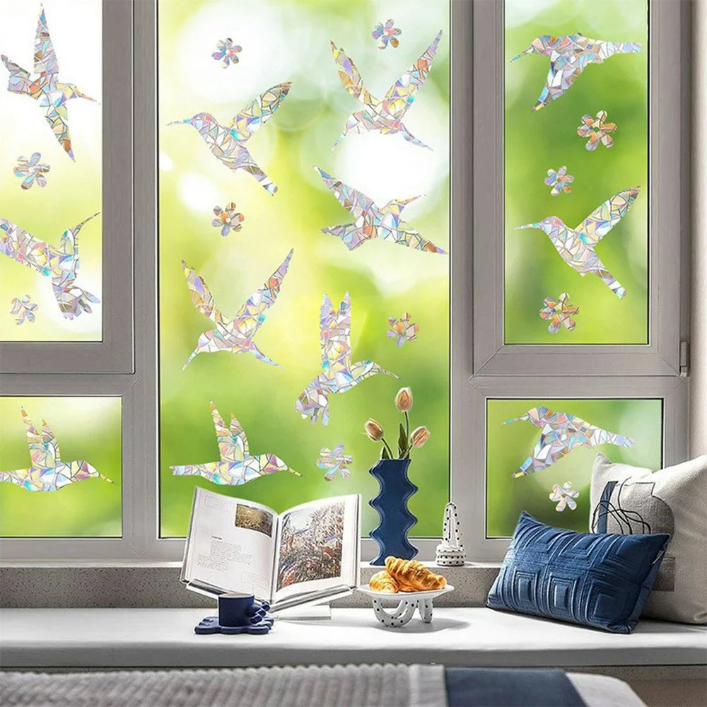 LS23023 2Pcs ?Rainbow Hummingbird Window Static Cling Decals Bird Protection Anti Collision Glass Stickers - 2