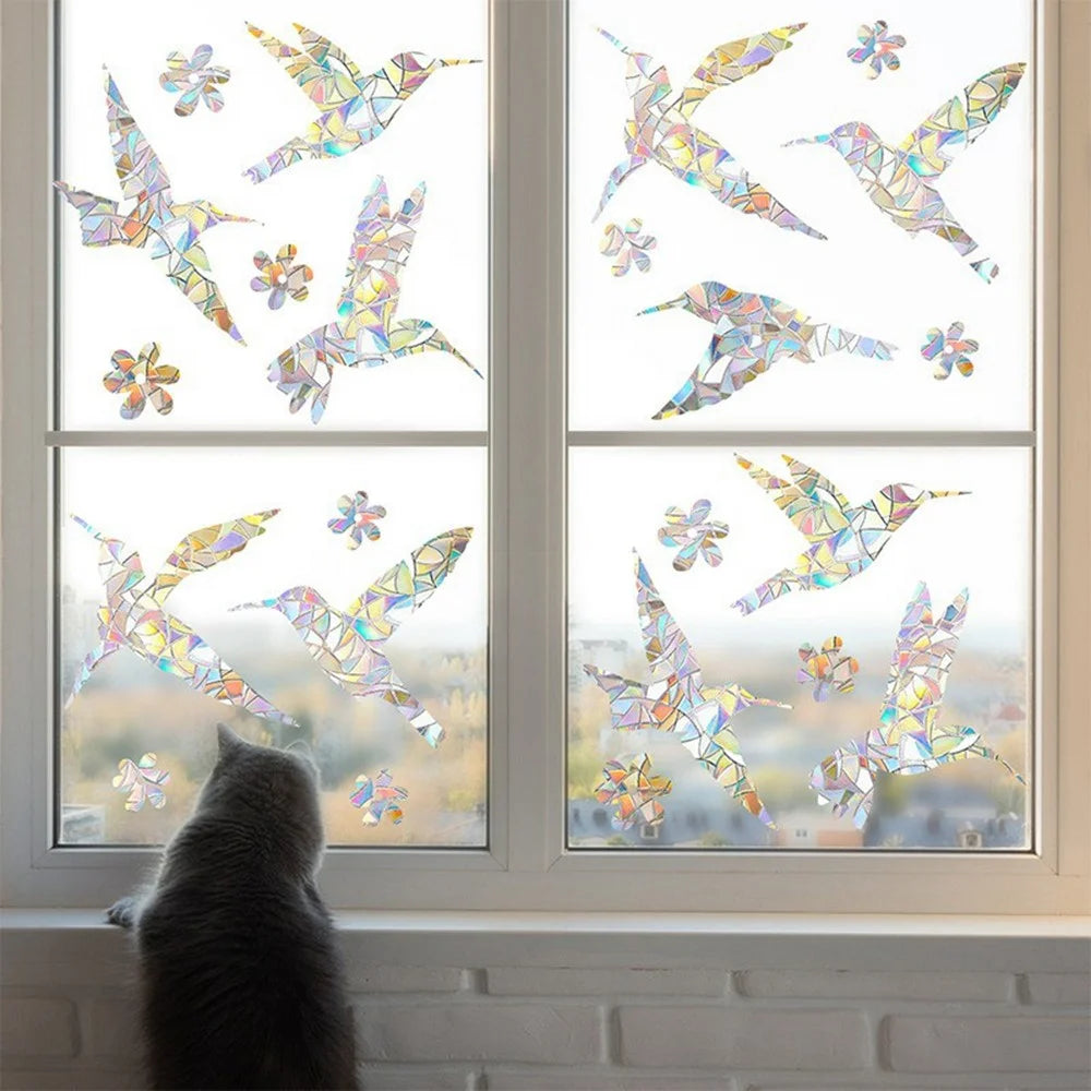 LS23023 2Pcs ?Rainbow Hummingbird Window Static Cling Decals Bird Protection Anti Collision Glass Stickers - 3