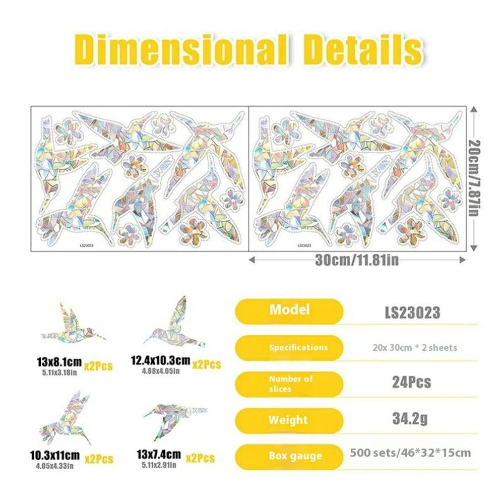 LS23023 2Pcs ?Rainbow Hummingbird Window Static Cling Decals Bird Protection Anti Collision Glass Stickers - 6