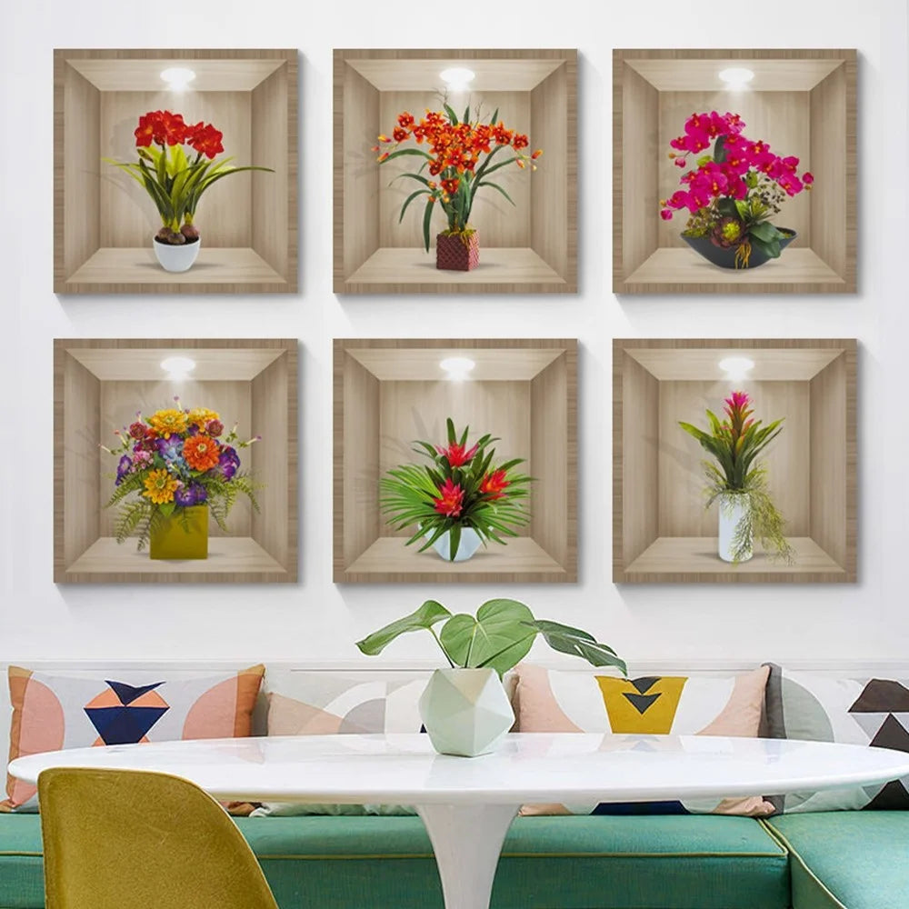 Flower Plant 3D Wall Stickers Living Room Classroom Corridor Background Wall Decor Decals Set - CH39089AB - 1
