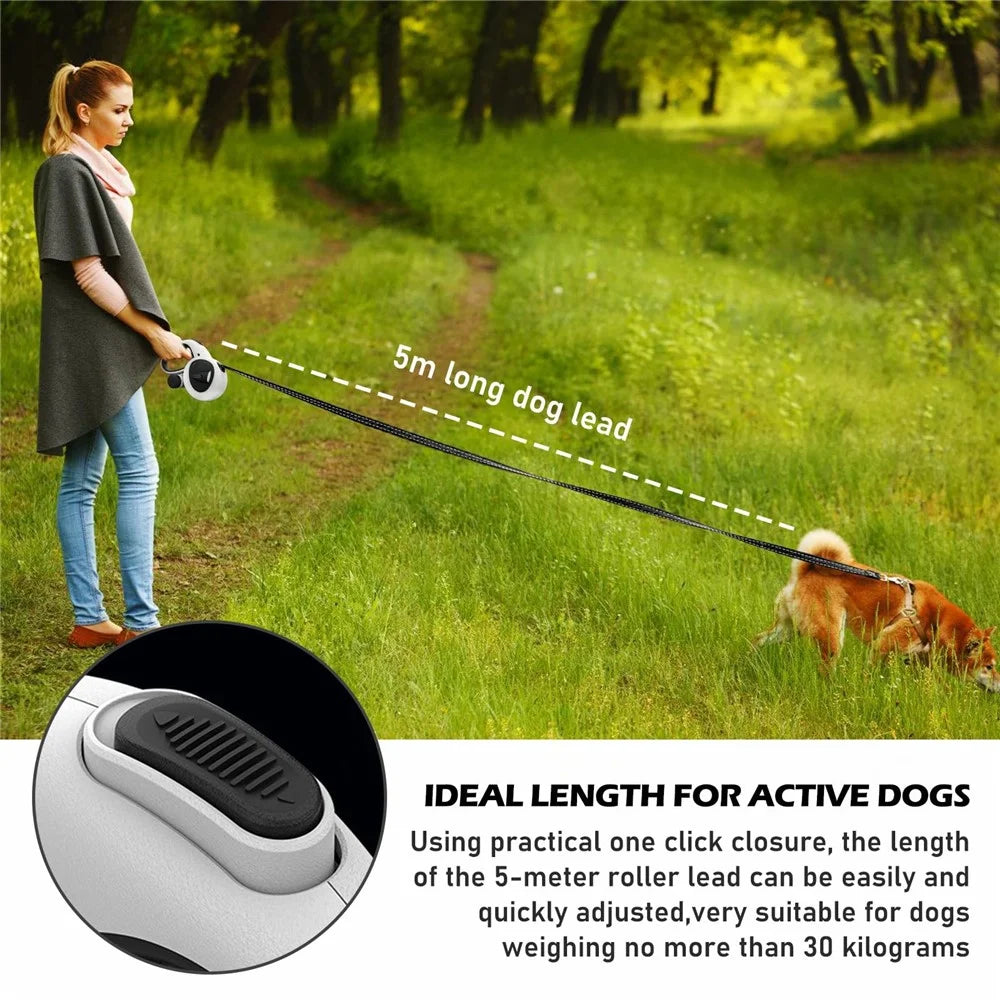 5m Auto Retractable Dog Leash with LED Light Reflective Pet Walking Lead Rope for Large Dogs Up to 50KG - 4