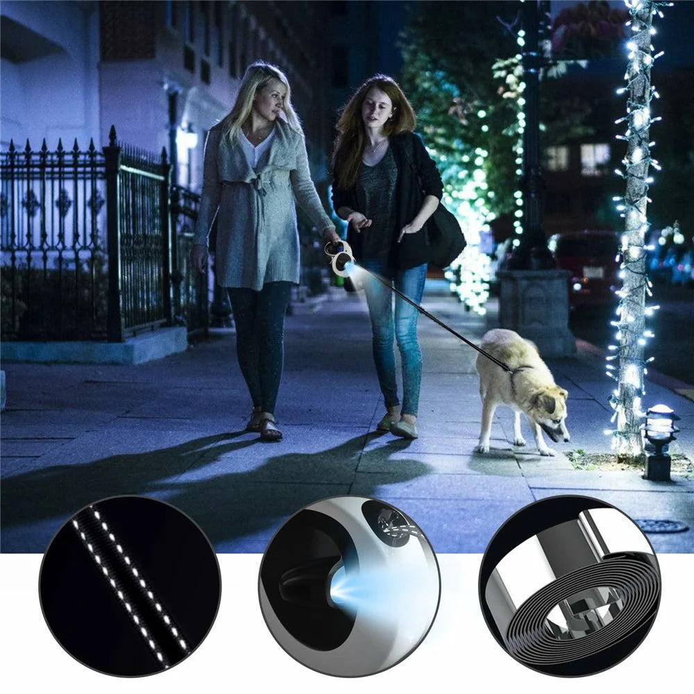 5m Auto Retractable Dog Leash with LED Light Reflective Pet Walking Lead Rope for Large Dogs Up to 50KG - 5