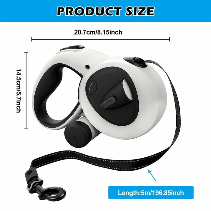 5M Retractable Dog Leash with LED Light Reflective Pet Walking Lead for Medium / Small Dogs, Up to 30Kg - 7
