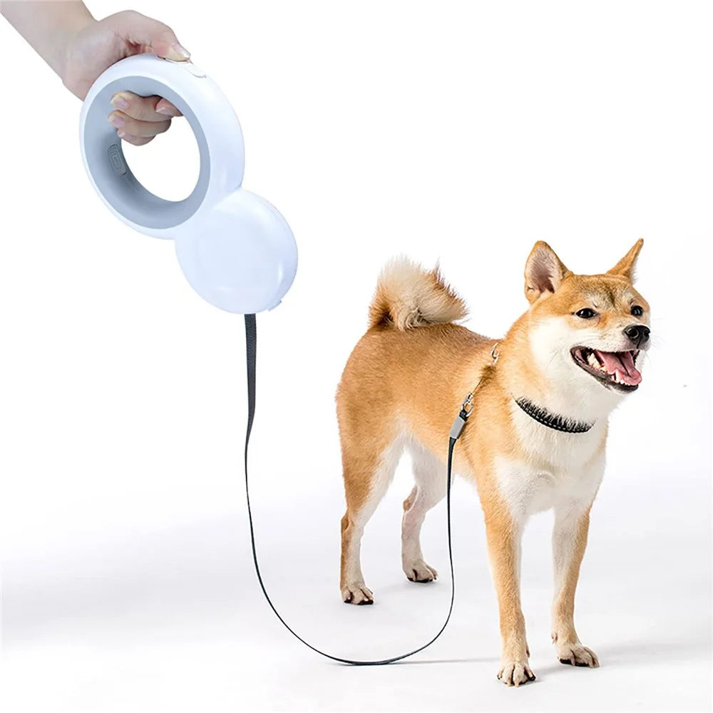 Snowman Shaped Retractable Dog Leash 3-meter LED Night Light Pet Waste Bag Dispenser for Dogs Up To 30KG - Grey - 2