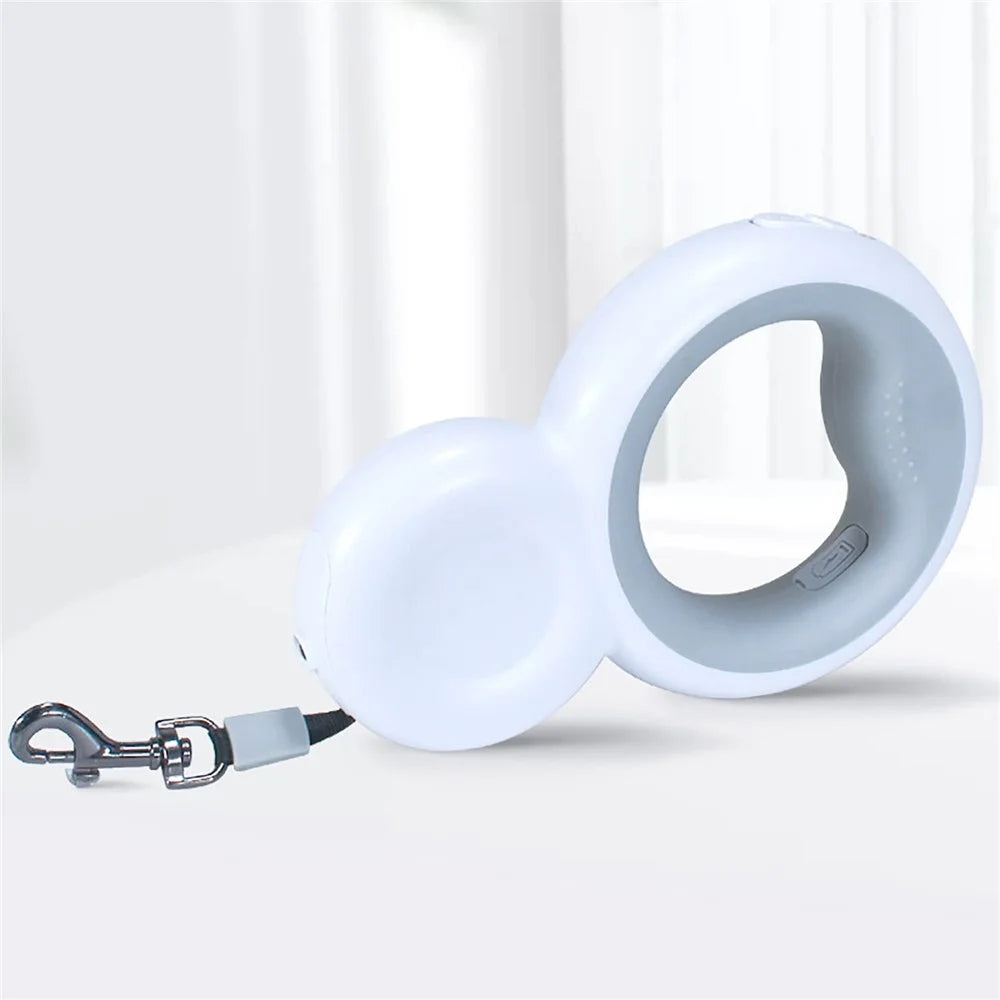 Snowman Shaped Retractable Dog Leash 3-meter LED Night Light Pet Waste Bag Dispenser for Dogs Up To 30KG - Grey - 3
