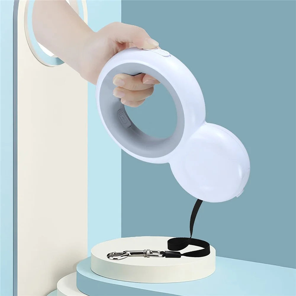 Snowman Shaped Retractable Dog Leash 3-meter LED Night Light Pet Waste Bag Dispenser for Dogs Up To 30KG - Grey - 4