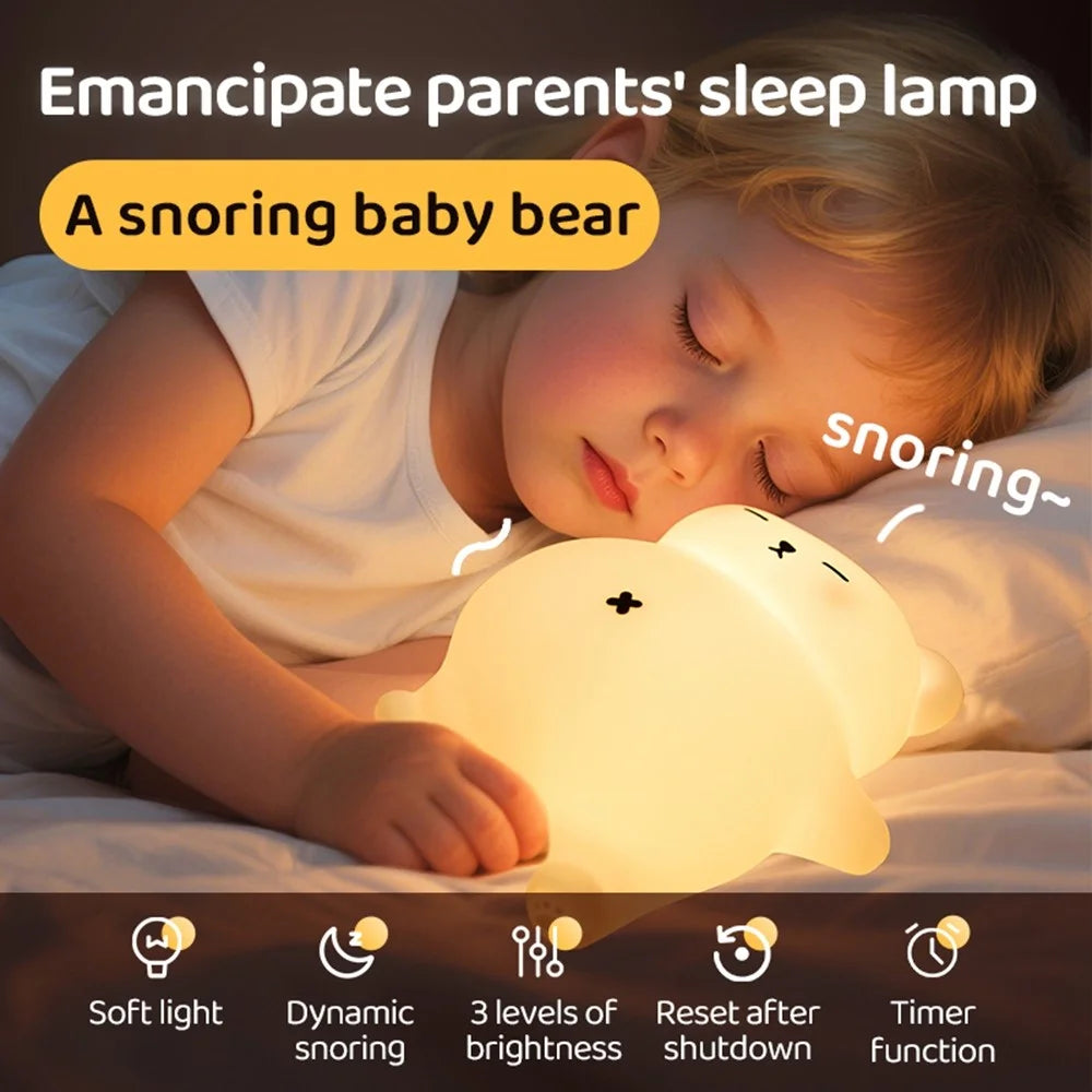 Snuggly Bear Sleep Aid Night Light Tap Control Silicone Lamp with White Noise for Bedtime Relaxation - 2