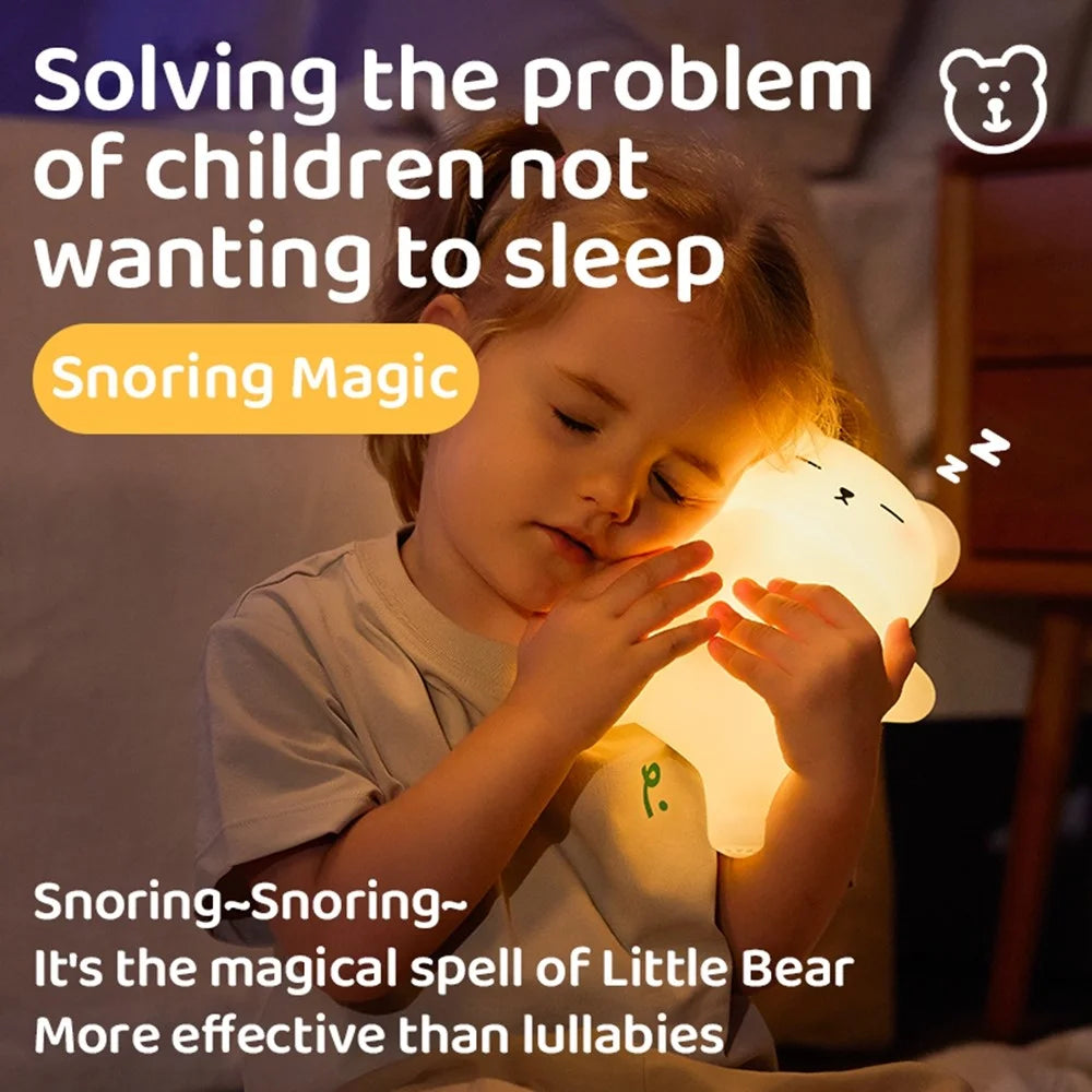 Snuggly Bear Sleep Aid Night Light Tap Control Silicone Lamp with White Noise for Bedtime Relaxation - 3