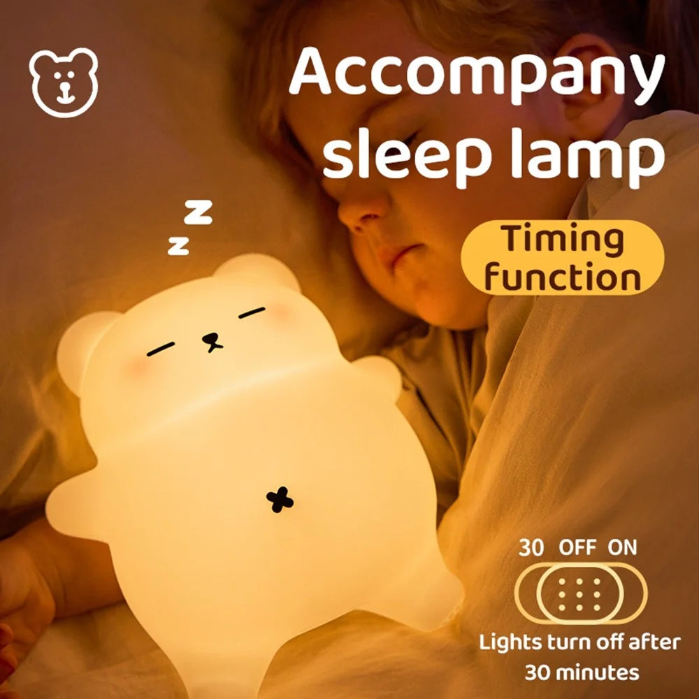 Snuggly Bear Sleep Aid Night Light Tap Control Silicone Lamp with White Noise for Bedtime Relaxation - 4