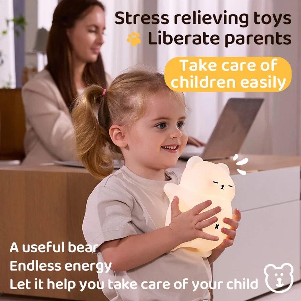 Snuggly Bear Sleep Aid Night Light Tap Control Silicone Lamp with White Noise for Bedtime Relaxation - 5