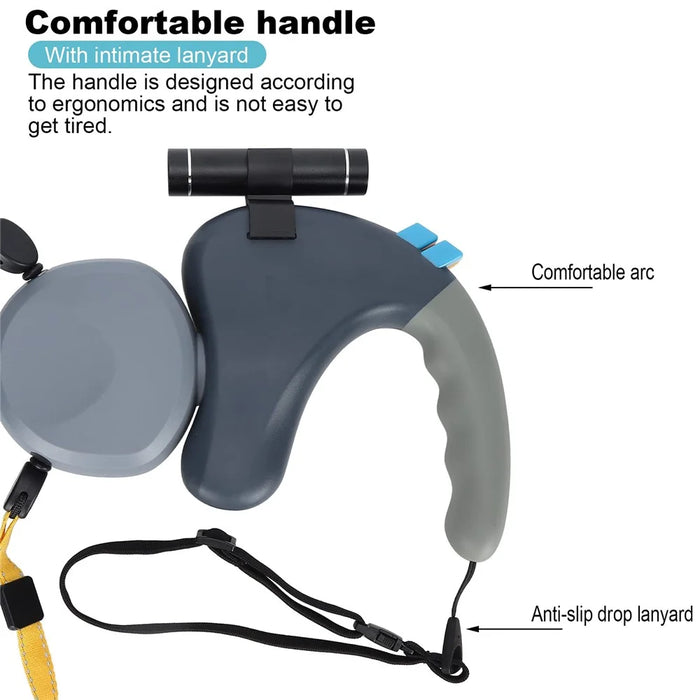 360 Degree Rotating Retractable Dog Leash Dual Head Walking Lead with LED Light for 2 Dogs - Grey - 4