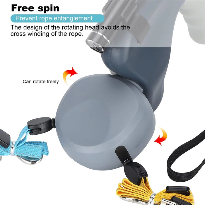 360 Degree Rotating Retractable Dog Leash Dual Head Walking Lead with LED Light for 2 Dogs - Grey - 6