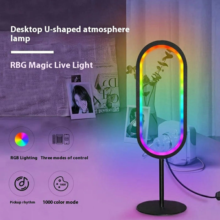 KBB-24 U Shape RGB Desk Ambient Light USB Powered Sound Activated Atmosphere Lamp, Wire + Remote + APP Control - 2