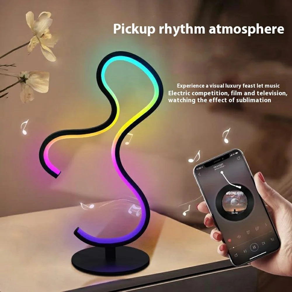 KBB-64 Irregular Shape LED Desktop Ambient Light RGB Rhythm Sound Activated Night Lamp, Wire + Remote + APP Control - 2