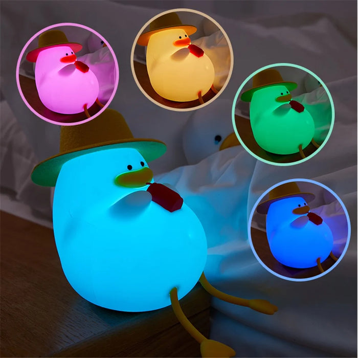 XR-MM-L2206 Cute Duck Shape Night Light Soft Silicone Kids Sleeping Night Lamp Color-changing LED Light Timer Function - Without Hat - 7