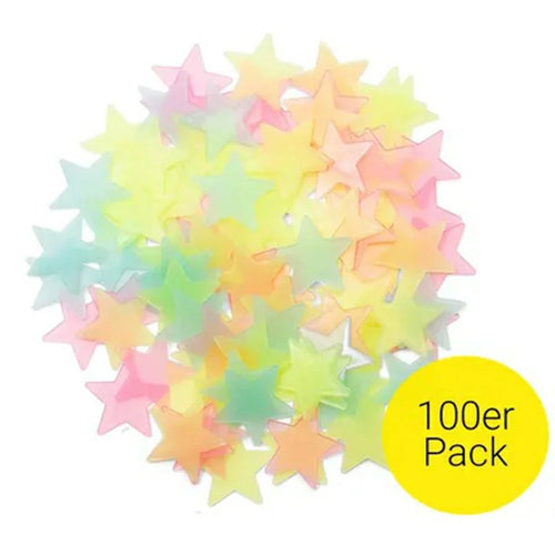 100Pcs 3cm 3D Plastic Stars Luminous Wall Decals Bedroom Party Classroom Self Adhesive Fluorescent Decor - Mix Color - 1